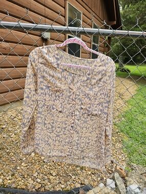 Cream & Blue Long Sleeve Blouse